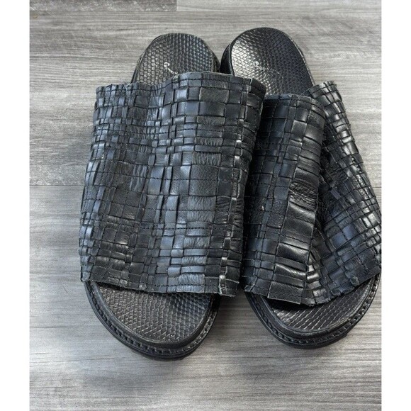 Free People IDLEWILD Footbed Sandals Size 38 Black Woven Leather Slides 8 - Picture 5 of 8